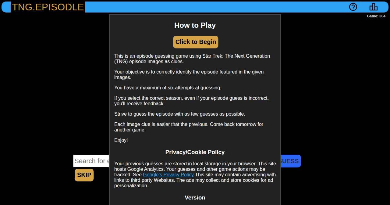 Screenshot of tng.episodle.com