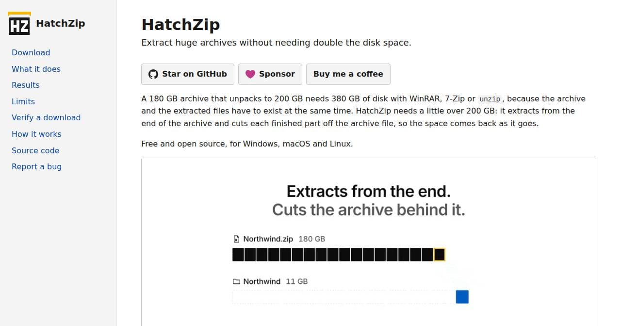 Screenshot of hatchzip.dev