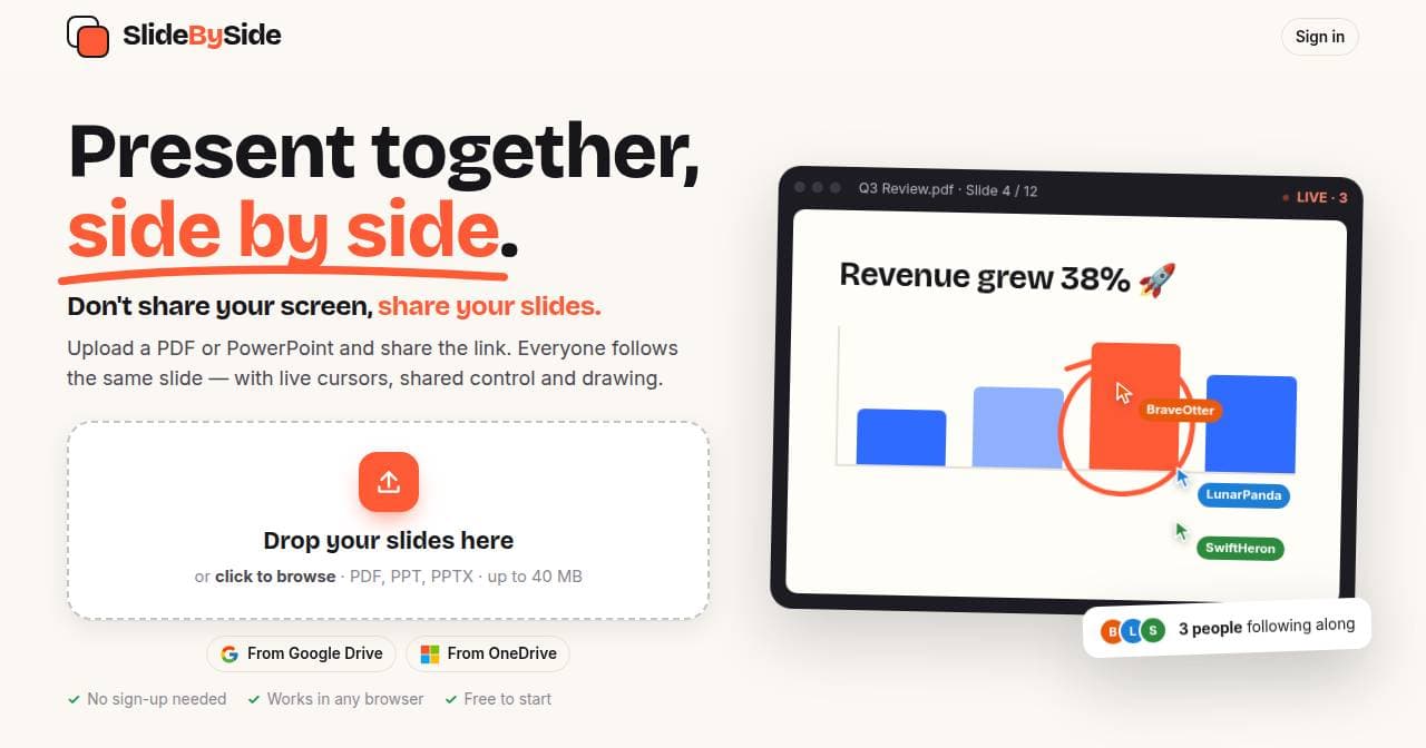 Screenshot of slidebyside.com